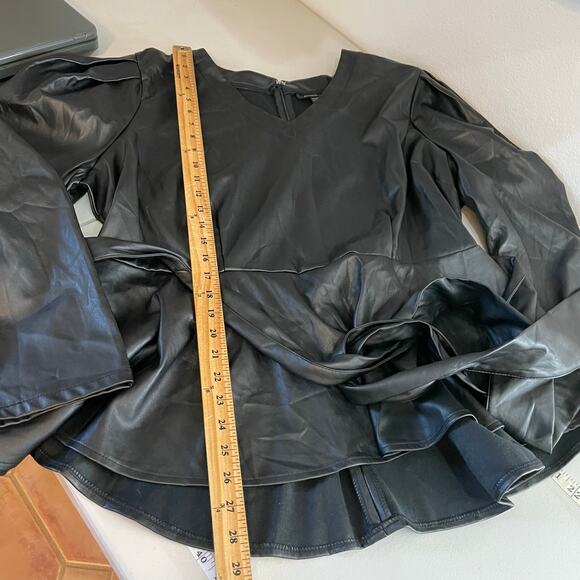 Ashley Stewart Black Peplum Faux Leather Long Sleeve Blouse Waist Tie Size 22/24 - Picture 13 of 15